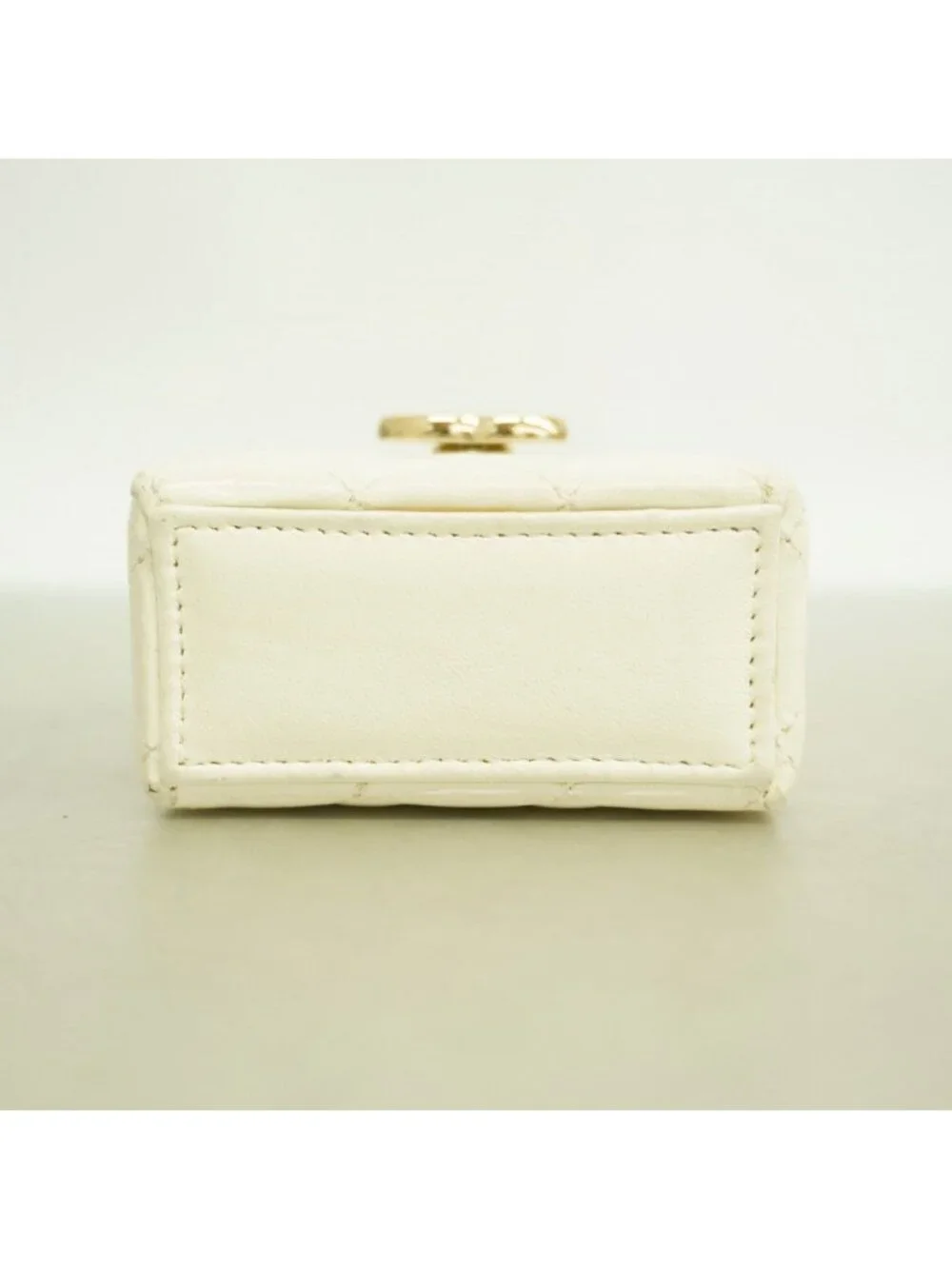 Chanel Airpods Case Quilted Lambskin White Champagne Gold Shoulder